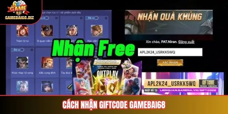 Cách nhận giftcode Gamebai68